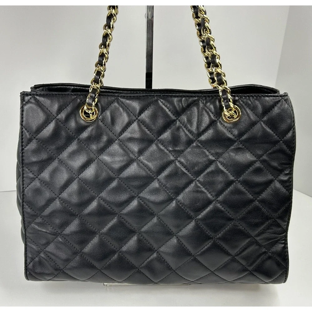 Michael Kors Satchel Susannah Leather Quilted Double Handle Large Black CLEAN A+